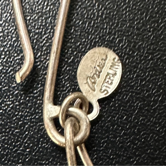 Handmade & Signed Sterling Silver Large Green & White Circle Necklace Vintage - Picture 13 of 14